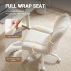 Vanity Chair with Wheels, Armless Office Chair Height Adjustable, Cute Desk Chair with Soft Lumbar Support for Small Space, Bedroom, Make-up Room, White