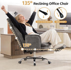 Big and Tall Office Chair, Cloud Reclining Office Chair with Footrest & Flip Armrest for Pets, Executive Ergonomic Criss Cross Desk Chair, Swivel Gaming Chair with Lumber Pillow, Chenille Light Grey
