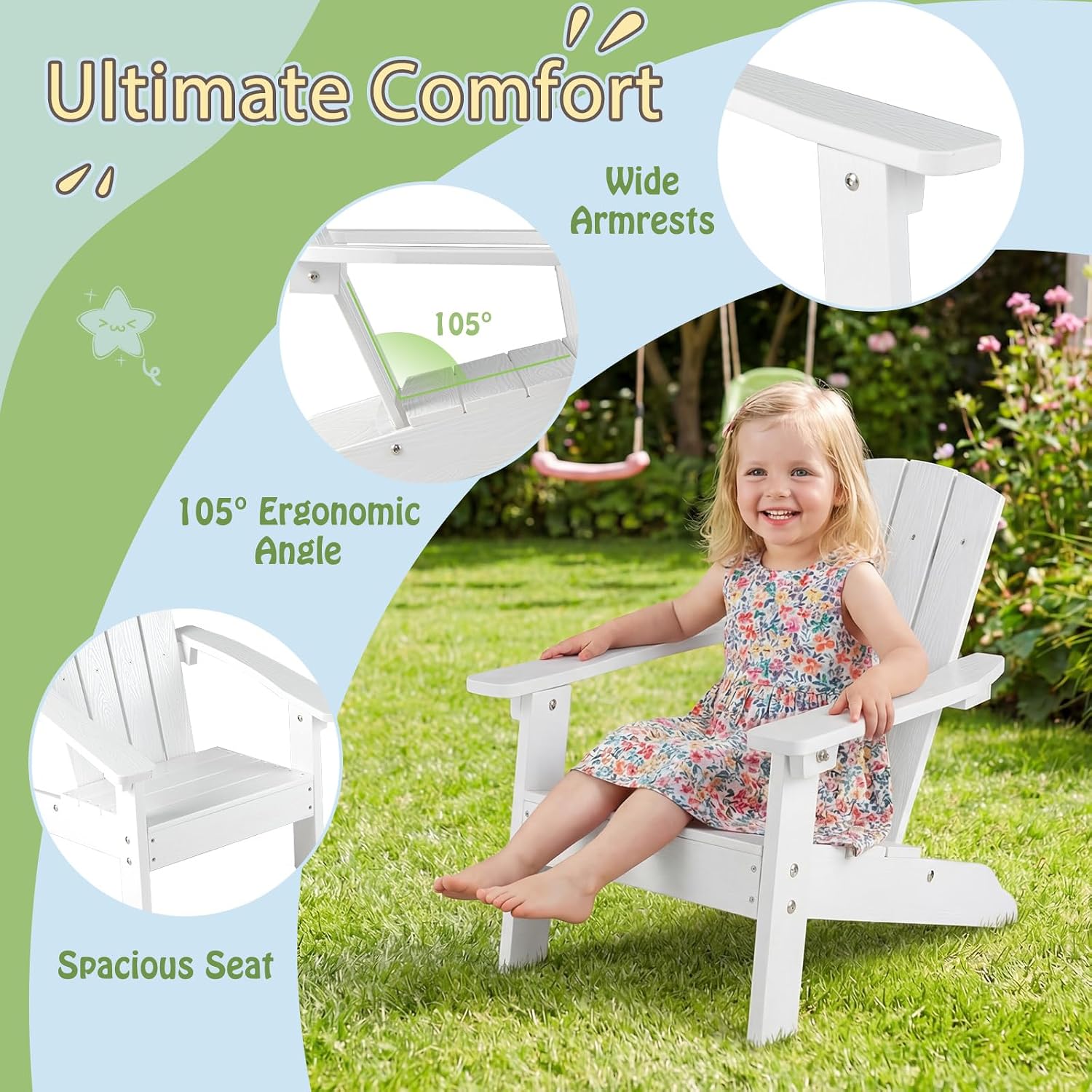 Giantex Kids Adirondack Chair, All-Weather HIPS Children's Outdoor Chair w/Ergonomic Design, Toddler Lawn Chairs for Age 3-8, Kids Beach Chair for Garden Patio Backyard (1,White)