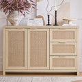 OAKHAM HOME Rattan Sideboard Buffet Cabinet with Storage Storage Credenza with 3 Drawers and 2 Doors, Accent Console Table for Living Room, Hallway or Kitchen Light Weathered Oak