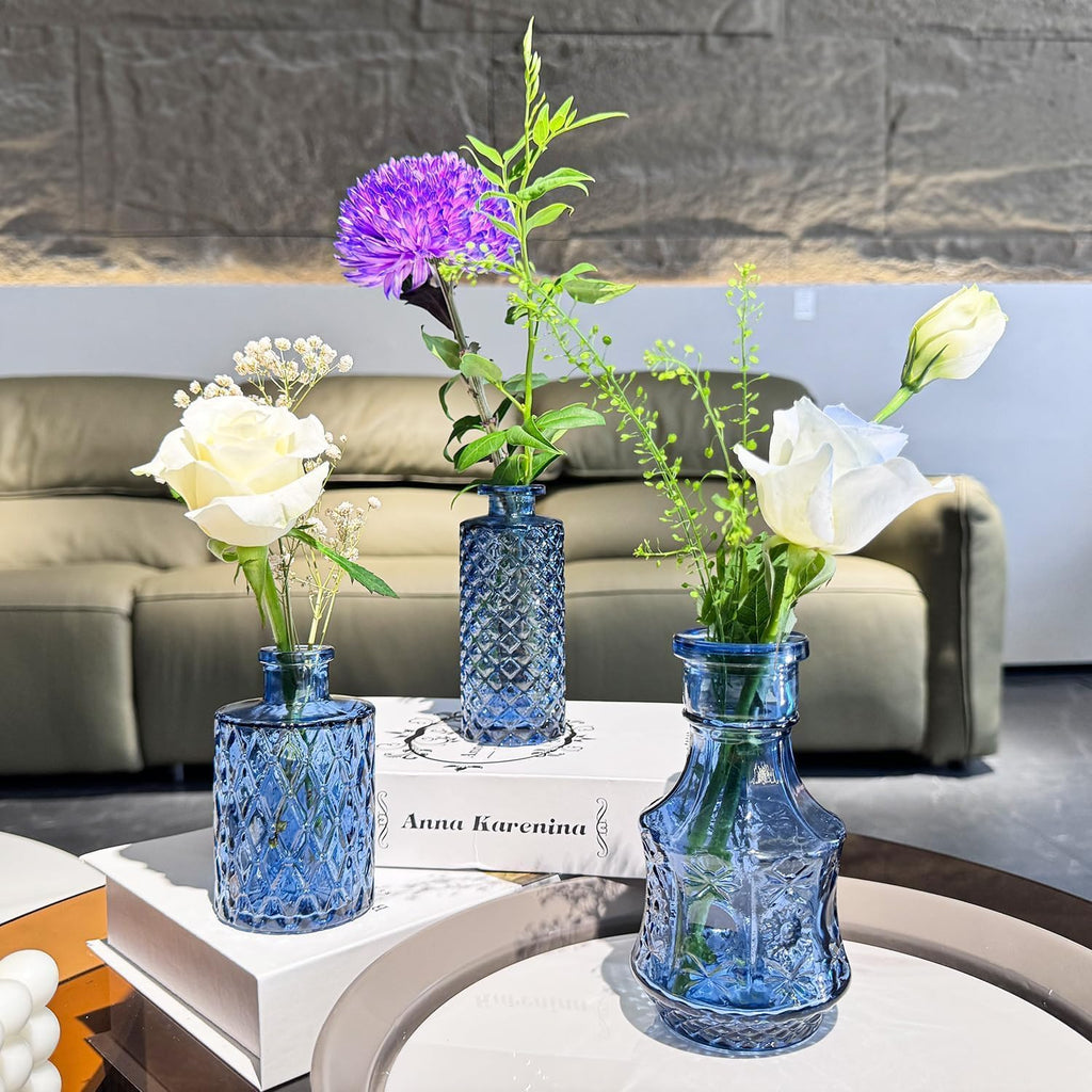 24PCS Mini Bud Vases As Wedding Centerpieces for Tables,Clear Bud Vases for Flowers,Small Flower Vases Suitable for Birthday Party,Anniversary,Wedding Reception,Baby Shower (Blue, 24PCS)