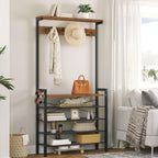HOOBRO Hall Tree with Bench, Coat Rack with Shoe Storage, Shoe and Coat Rack, 5-Tier Entryway Shoe Storage, 5 Hooks, for 12-16 Pairs, Industrial, Hallway, Foyer, Mudroom, Rustic Brown BF74MT01