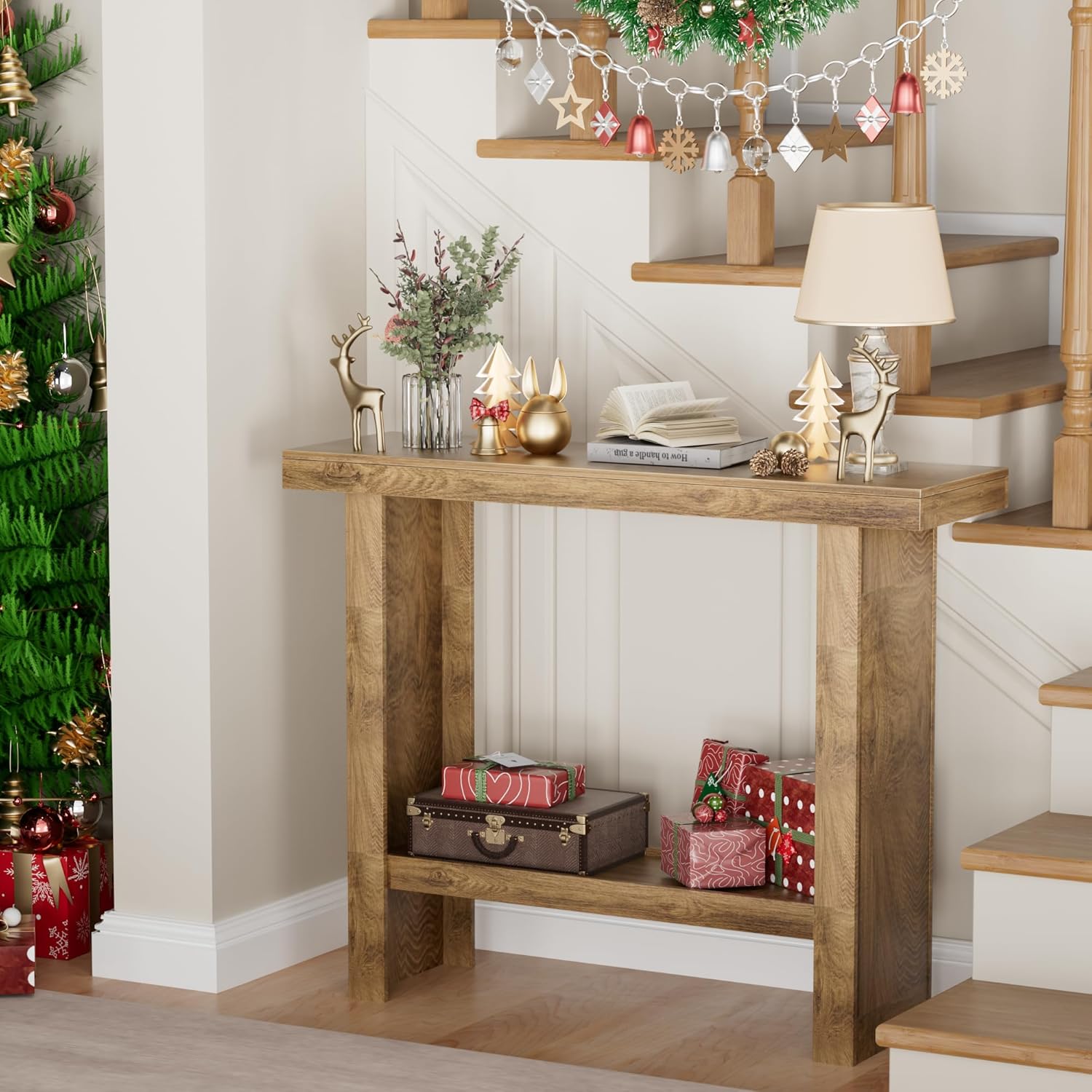 LIFECHOVY Farmhouse Wood Entryway Table Narrow Console Tables with Storage Behind The Couch Sofa, Entrance Side Table with Shelves for Hallway, Living Room, Foyer, Rustic