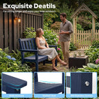 HDPE 2-Person Outdoor Bench, Poly Lumber All-Weather Patio Garden Bench with Backrest, 50 Inch Heavy-Duty Memorial Bench with 800 Lbs Capacity for Outside, Yard, Porch, Balcony and Park (Blue)