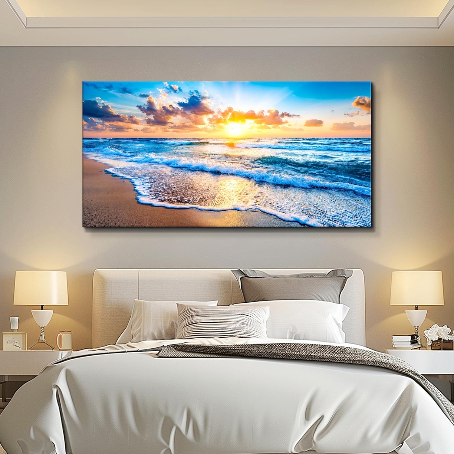 WLWBINTING Beach Wall Art,Large Ocean Theme Wall Decor, Beach Scene Wall Art For Bathroom Living Room Bedroom Office Decorations,Nature Landscape Coastal Pictures Paintings Artwork Home Decor