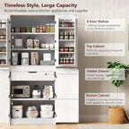 72" Tall Farmhouse Kitchen Pantry Cabinet,Freestanding Food Storage Pantry with 8 Door Shelves & 3 Adjustable Shelves,Hidden Drawer Storage Cupboard for Kitchen Dining Room,White