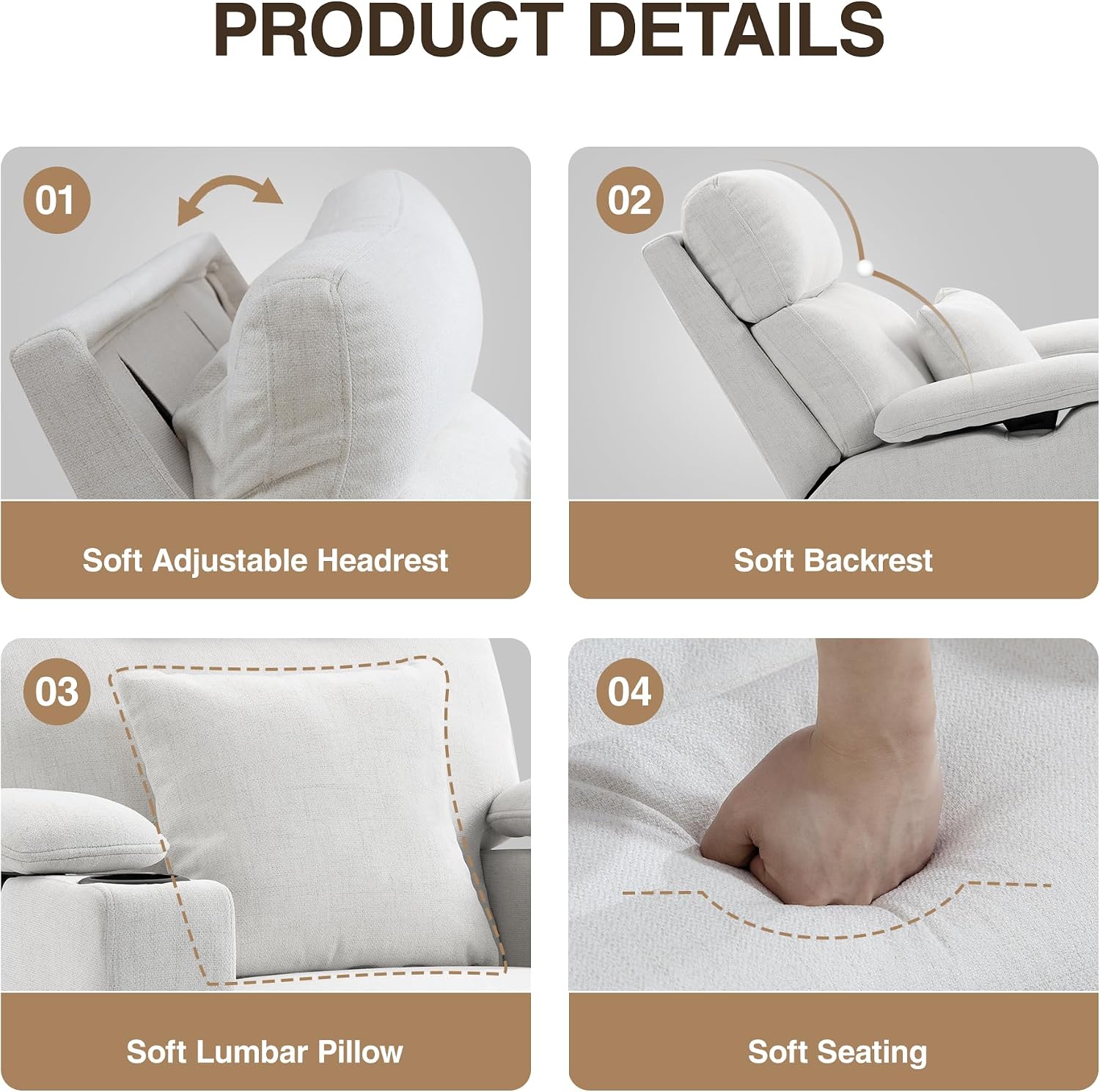 FiveWillowise 360° Rocker Recliner Chair with Adjustable Armrest&Headrest | Oversized Manual Nursery Glider with Cup Holder,Swivel Rocking Chairs for Breastfeeding,Living Room,Bedroom,Beige