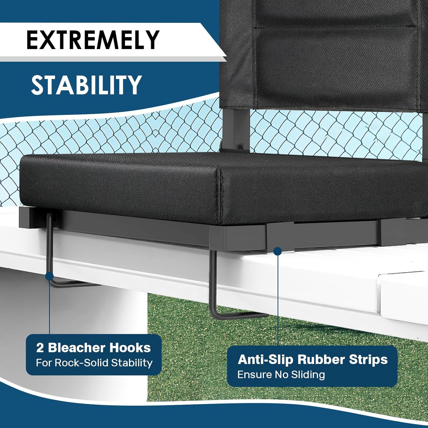 Stadium Seats with Back Support,Bleacher Chairs with Cushion, Portable Folding Stadium Chair with Removable Cushion and Large Pocket for School Events Sports Game(Black)