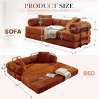 Antetek Modular Couch Bed, Convertible Folding Plush Corduroy Comfy Floor Compression Loveseat Sleeper Sofa Couch, King Size Bed for Guest Room Living Room Bedroom, No Assembly Required, Orange