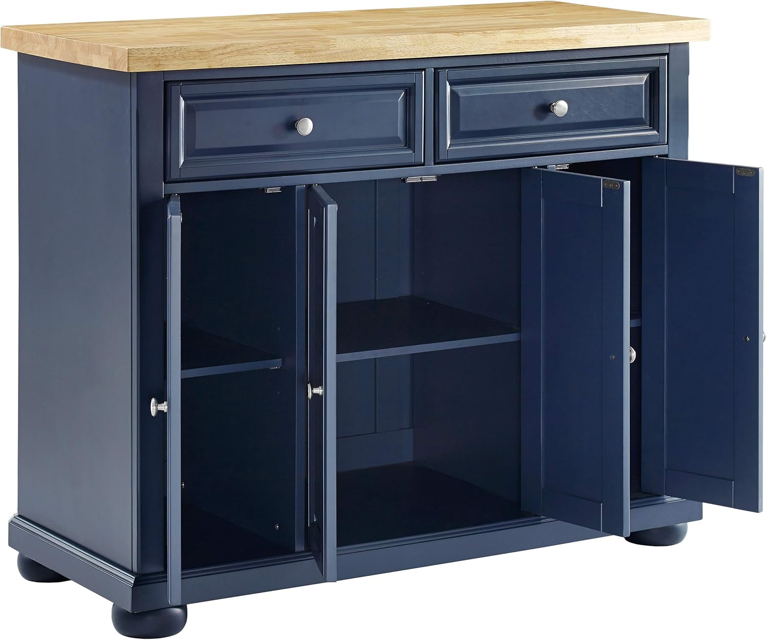 Crosley Furniture Madison Madison Kitchen Island, Microwave Stand, Coffee Bar, with Storage Shelves and Drawers, Navy