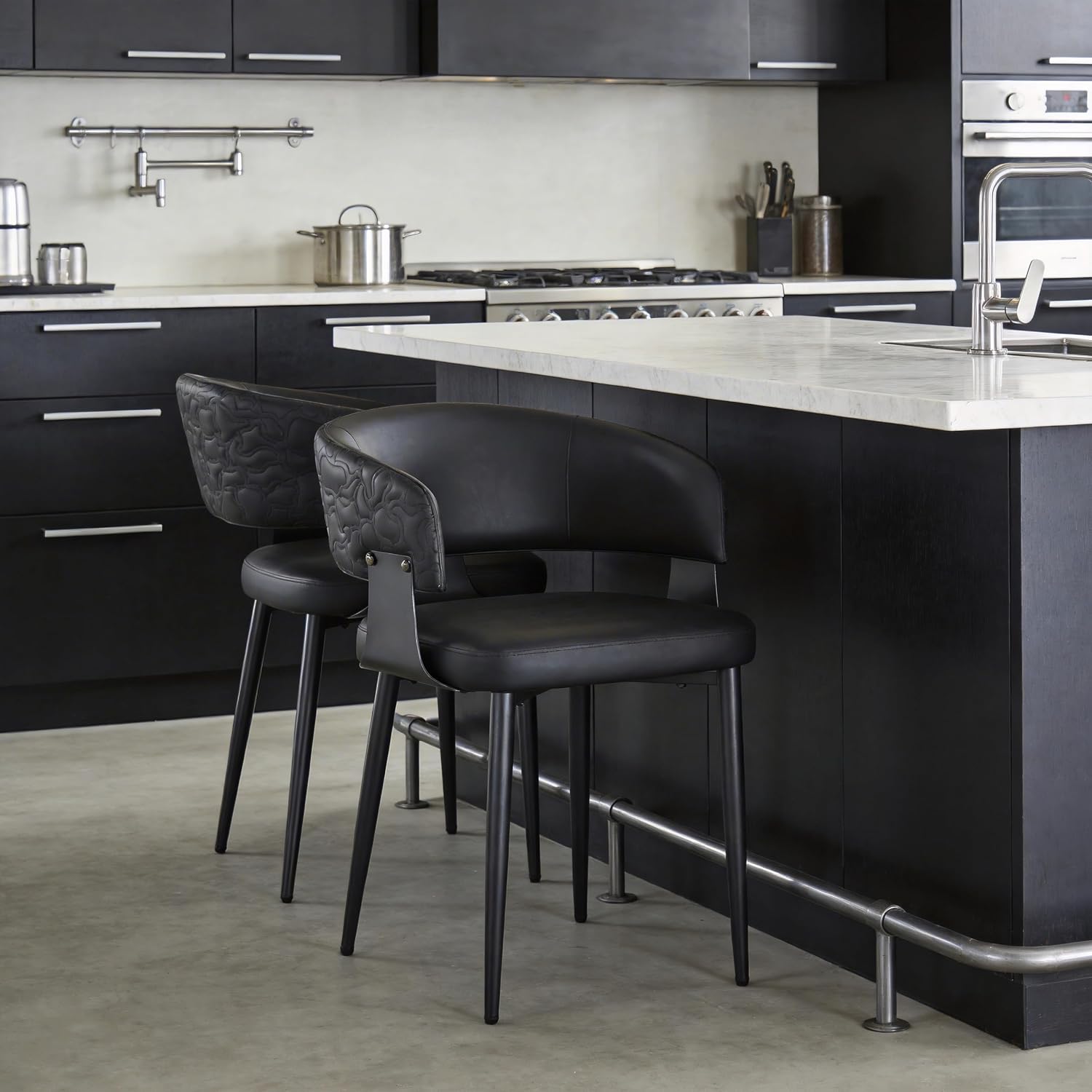 Atoll Modern Accent Dining Chairs Set of 2 with Upholstered PU Leather Seat & Curved Back, Metal Legs, Mid-Century Kitchen Chair for Dining Room, Living Room or Office (2, Black)