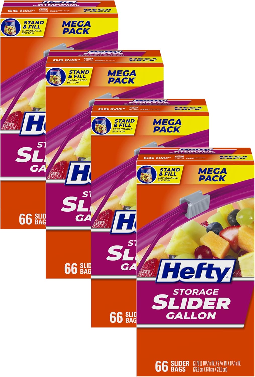 Hefty Slider Kitchen Storage Bags, Gallon Size, 66 Count (Pack of 4)