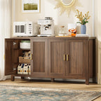 Buffet Cabinet with Storage, 55" Fluted Sideboard Cabinet with 4 Adjustable Shelves, Modern Coffee Bar with 4 Doors, Coffee Bar Cabinet for Kitchen, Living Room, Walnut
