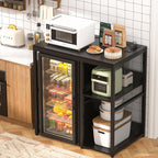 Homieasy Mini Fridge Cabinet with Power Outlet, Coffee Bar Cabinet with Mini Fridge Space, Industrial Liquor Cabinet with Wine Storage & Glass Holder for Dorm, Living Room, Home Kitchen, Black