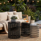 Outdoor Side Table, Outdoor Nesting Tables Set of 3, Patio Side Table End Table for Outside Living Room Balcony Garden Outdoor Indoor (Black & Gray)