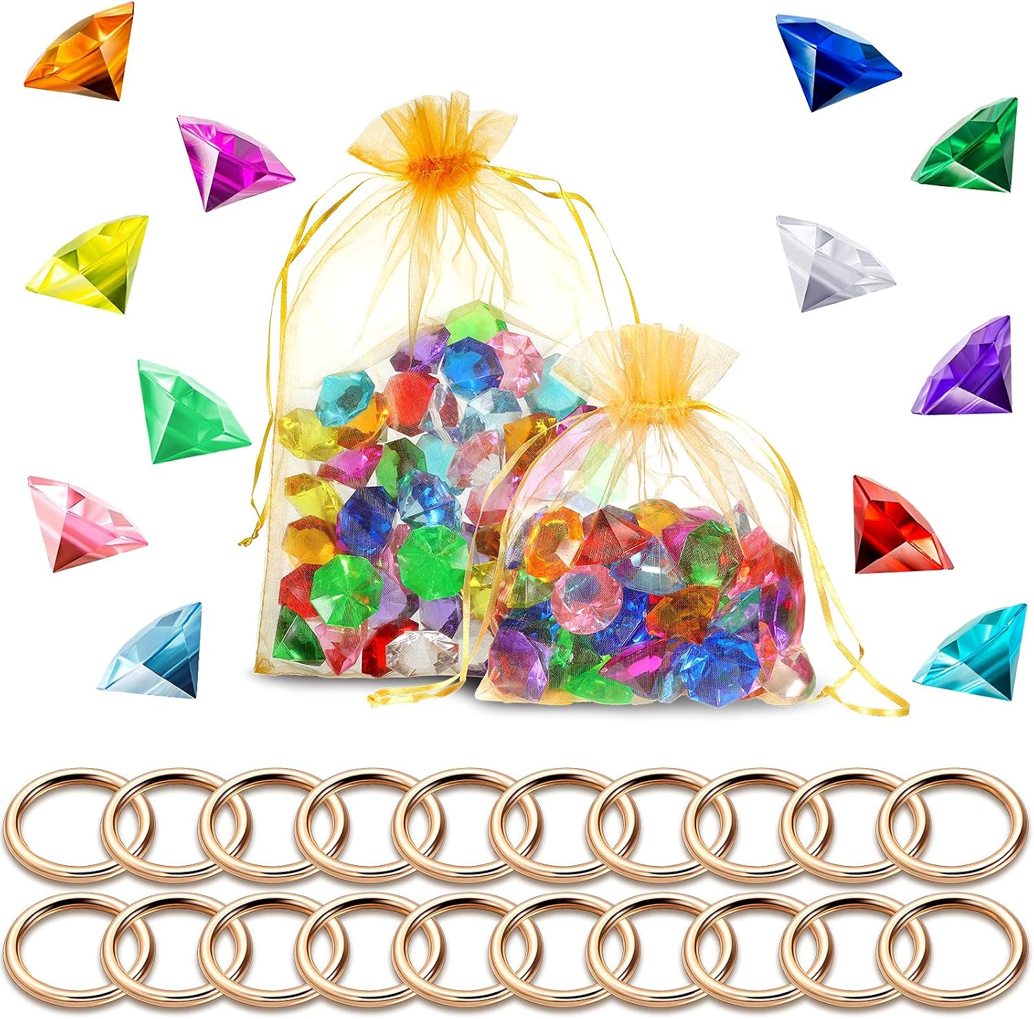 Chalyna 70 Pcs Acrylic Gem Alloy Gold Round Decor Set with Gift Bag for Birthday Party Supplies 7.9 x 11.8 Inch