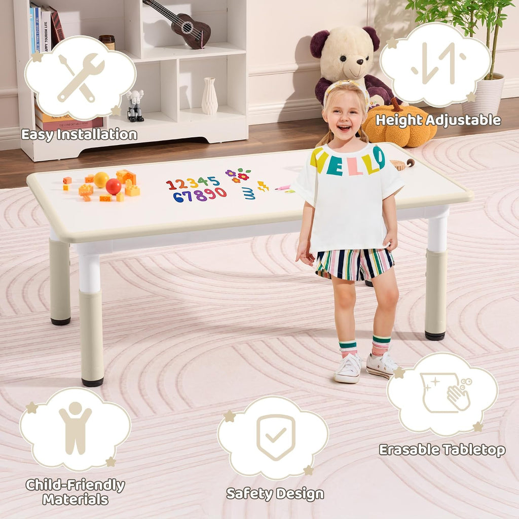 DOREROOM Toddler Table, 7 Level Height Adjustable Kids Play Furniture for Ages 3-8, Rectangular Plastic, 23.6" W x47.2 L, Multi-Activity Desk with Graffiti Desktop for Home & Daycare