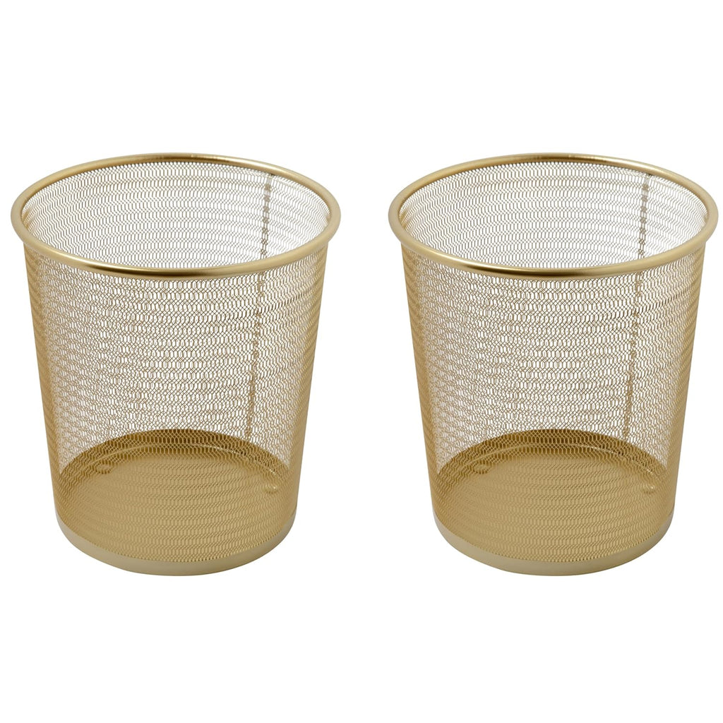 Martha Stewart Ryder Set of 2 Gold Mesh Metal Trash Cans, 4.5 Gallon Wastebaskets for Office