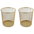 Martha Stewart Ryder Set of 2 Gold Mesh Metal Trash Cans, 4.5 Gallon Wastebaskets for Office