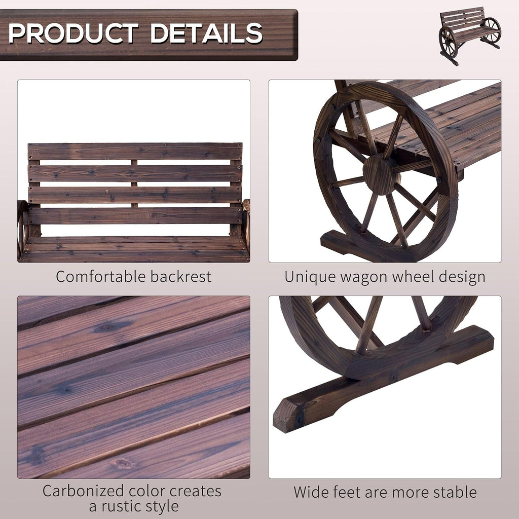 Outdoor Bench with Carbonized Finish, Solid Fir Wood, 2-Person 550lb Capacity