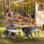 VINGLI 4 feet Plastic Folding Bench,Portable in/Outdoor Picnic Party Camping Dining Seat, Garden Soccer Multipurpose Entertaining Activities, Smooth HDPE Tabletop (2, White, 4ft)