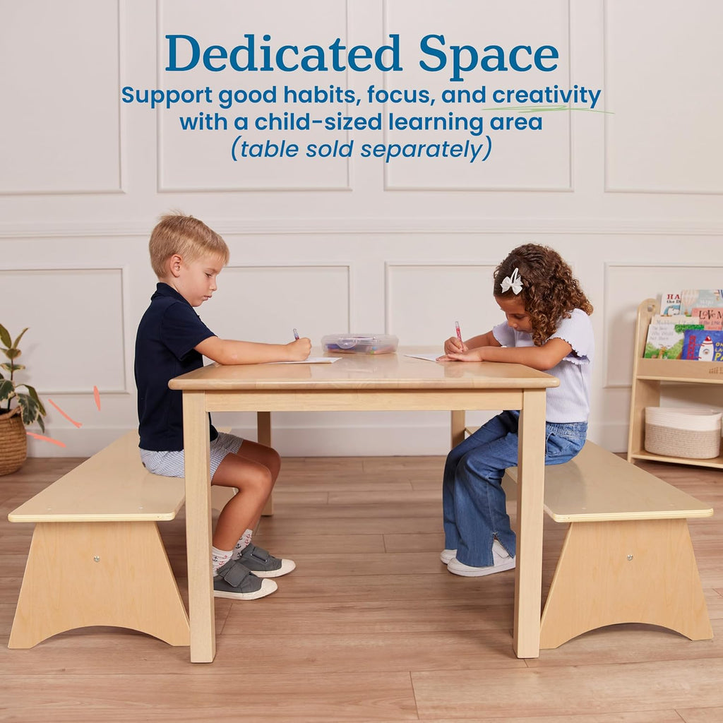 ECR4Kids Kiddo Classroom Bench, 12in Seat Height, Wooden, Children's Furniture, Natural