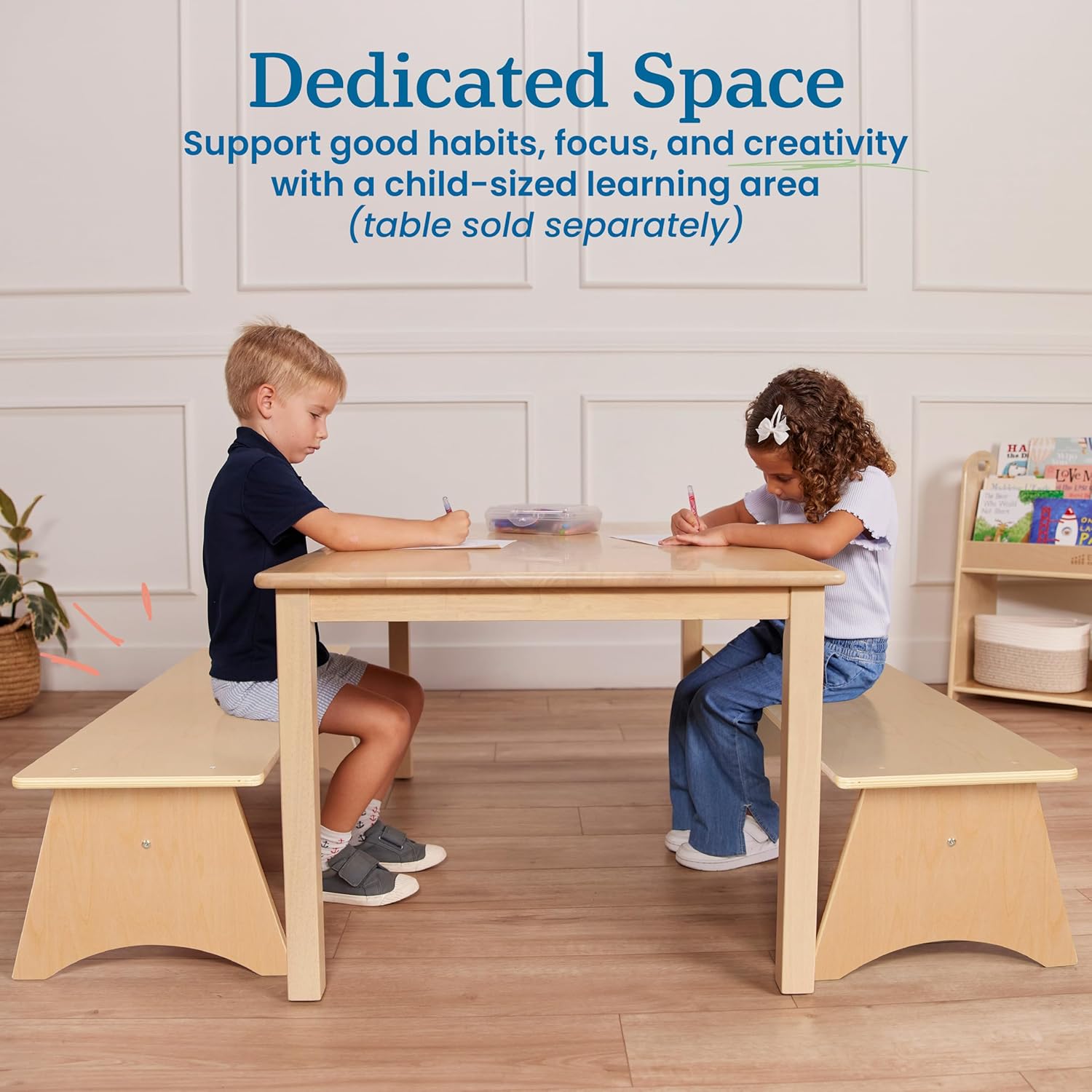 ECR4Kids Kiddo Classroom Bench, 12in Seat Height, Wooden, Children's Furniture, Natural