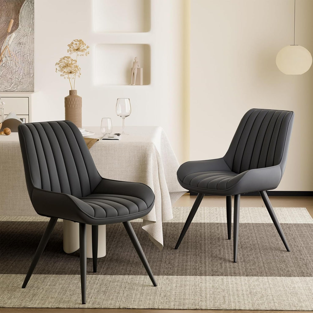 Nebuaegis Modern Dining Chairs Set of 6,Upholstered Dining Room Chairs with Thick Cushions,Fabric Comfy Dining Chairs with Metal Legs for Dining Room Black