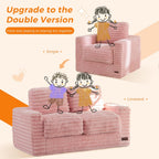 MAXYOYO Extra Wide Kids Bean Bag Chair, Comfy Faux Fur Bean Bag Sofa with Filler, Upholstered Floor Sofa with Pillows and Armrests, Lazy Floor Chair Couch for Boys and Girls, Pink