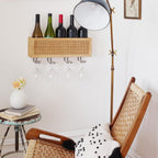 Autumn Alley Wall Mounted Wine Rack - Wine Glass Holder with Natural Rattan Caning - Boho Wine Bottle Holder Hanging for Home, Kitchen, Dining Room,Bar, Wood and Rattan Wall Decor