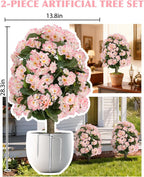 Artificial Topiary Flower Balls Outdoor Set of 2, UV Resistant Faux Outdoor Plants with Durable Metal Stakes, Realistic Bark-Textured Trunk, for Front Porch Outdoor Decor Patio Garden Decor