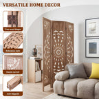 66.9 Inch Wood Room Divider Panel Boho-Styled 3 Panels Privacy Screen Indoor Boho Room Divider for Privacy Home Office & Patio