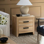 WAMPAT End Table with 2 Large Drawers, Farmhouse Side Table with Storage, Rustic Wood Nightstand Bedside Table for Bedroom and Living Room, Two-Tone