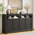 ONBRILL 60 Inches Sideboard Buffet Cabinet with Storage, 4 Doors Large Sideboard, Kitchen Cabinet with Open Shelf & Adjustable Shelf, Kitchen Coffee Bar Console Table for Living Room, Hallway, Black