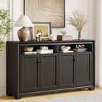 ONBRILL 60 Inches Sideboard Buffet Cabinet with Storage, 4 Doors Large Sideboard, Kitchen Cabinet with Open Shelf & Adjustable Shelf, Kitchen Coffee Bar Console Table for Living Room, Hallway, Black