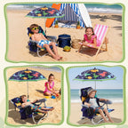 Yalikop Kids Beach Chair with 4 Positions Seaside Beach Chair with Umbrella Kids Folding Camping Seating for Boy Girls Children Sand Camping Travel Outdoor Summer Supply(Dinosaur Theme)