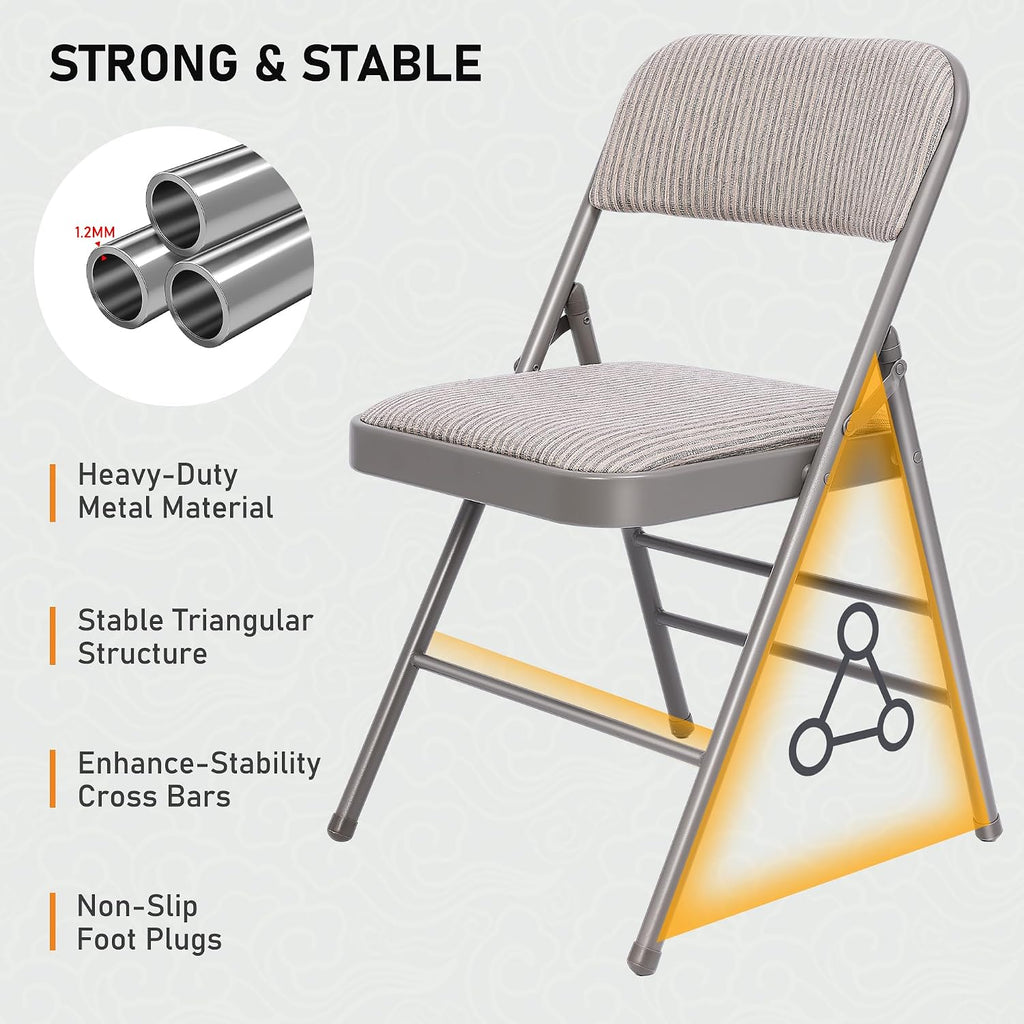 SEALAMB 16 Pack Folding Chairs with Comfort Seat, Heavy Duty Metal Frame Portable Stackable Chairs for Wedding Party Office School Church Events, Indoor Outdoor Use, 350 lb Capacity, Grey