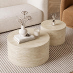 LKTART Round Nesting Coffee Table Set of 2， Modern Small Circle Coffee Table Travertine Side Table End Table Circular Coffee Tables Drum Nested Coffee Tables for Living Room