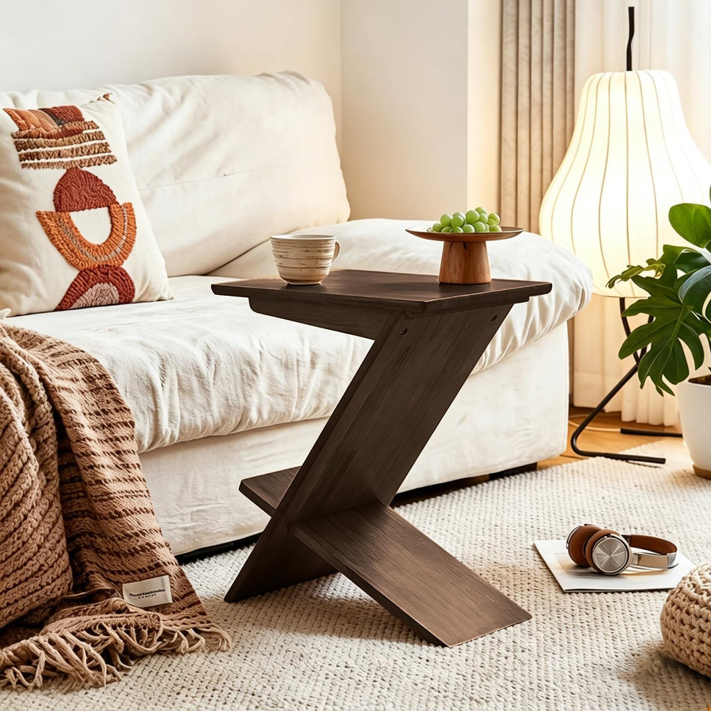 YUNMUARY-C Shaped Couch End Table,Skinny Entryway Table,Modern Wooden Nightstand,11.61 Inches Wide Walnut Slim Side Table for Bedroom,Living Room and Corners,Easy Assembly.