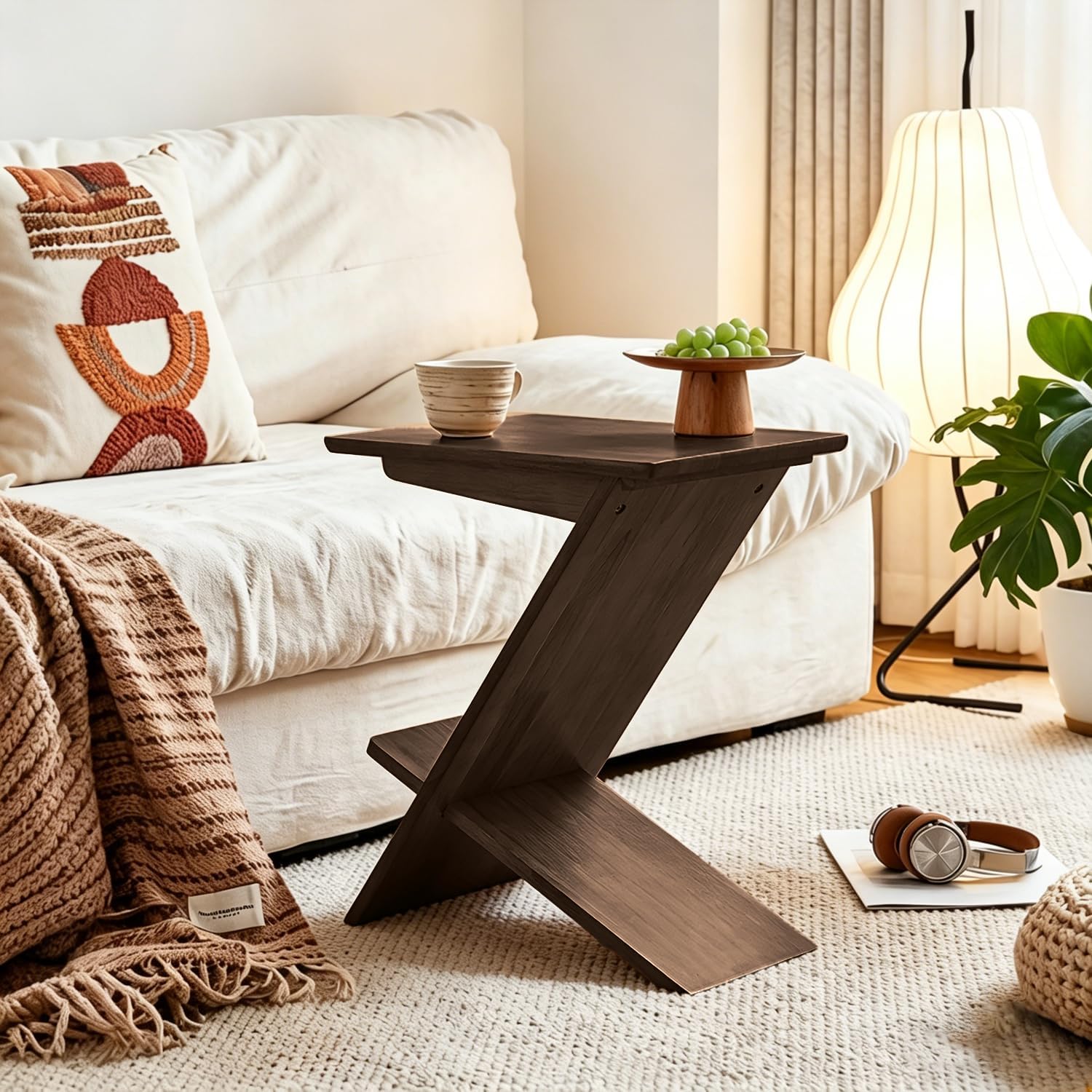 YUNMUARY-C Shaped Couch End Table,Skinny Entryway Table,Modern Wooden Nightstand,11.61 Inches Wide Walnut Slim Side Table for Bedroom,Living Room and Corners,Easy Assembly.