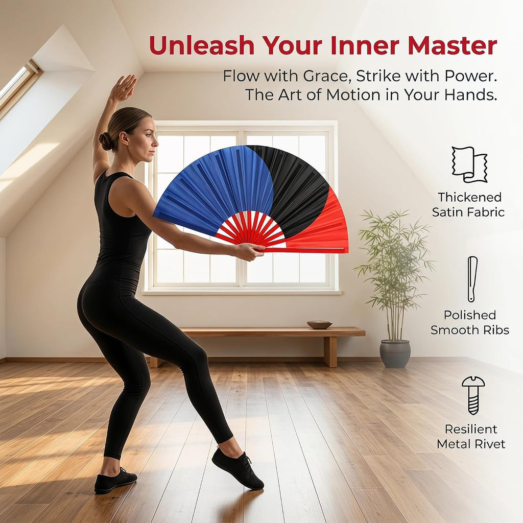 Tai Chi Kung Fu Folding Fan - Waterproof Silk, Easy Open, Martial Arts & Dance Performance Fan