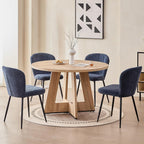 47" Round Dining Room Table Set for 4, [Fanned Base] [1.38" Thick Top] Wood Kitchen Table with 4 Chenille Dining Chairs