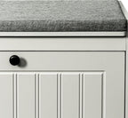 Shoe Storage Bench, Modern Wooden Shoe Cabinet with Flip Drawer and Adjustable Shelf, Entry Way Bench with Padded Seat Cushion for Entryway, Hallway, Living Room,Pebble Grey