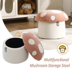 Kids Desk Chairs, Cute Mushroom Storage Ottoman, Mushroom Armchair, Children Round Storage Ottomans, Small Multi-Purpose Footstool for Playroom & Bedroom, Pink Mushroom