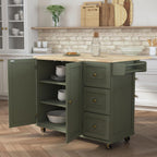 Homestyles Mobile Kitchen Island Cart with Wood Top and Dropleaf Breakfast Bar, 18" D x 53.5" W x 36" H, Green