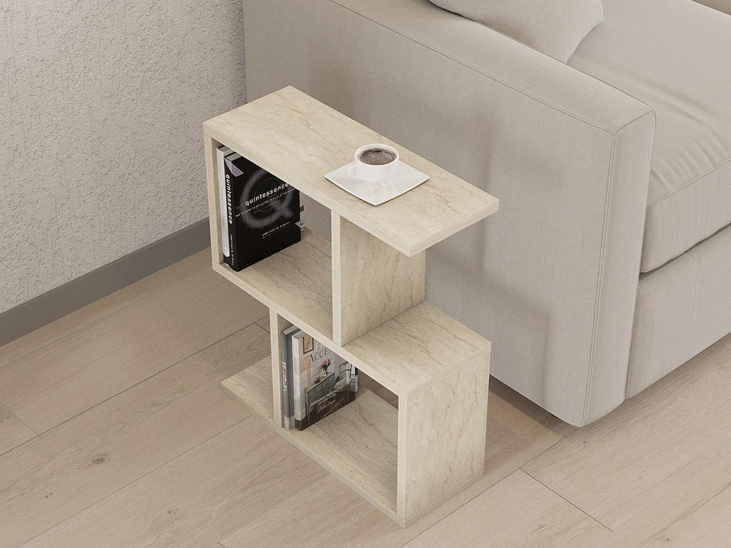 Hanah Home Elegant Side Table, Travertine Colour, 45 x 51.4 x 17 cm, 100% Melamine Coated Particle Board, 18 mm Thick, Stylish Marble Design for Modern Spaces