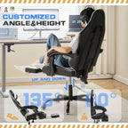GUNJI Gaming Chair, Computer Chair with Footrest and Lumbar Support, Gaming Chair with Adjustable Reclining Angle, 360° Swivel Seat and Headrest,Thickened for Office and Video Games, White