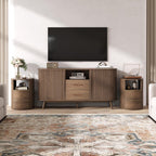 JOINICE Round End Tables Living Room, Fluted End Table with 2 Drawers and Open Shelf, 24" Tall Sofa Side Table with Storage, Nightstand for Bedroom, Living Room, Walnut