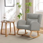 Nursery Rocking Chairs, Upholstered Rocking Chairs Glider Rocker for Living Room,Bedroom, Comfy Linen Glider Rocker Nursing Chair Wingback with Side Pocket for Nursing Adult Light Grey