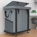 50 Gal(190L) Laundry Basket with Lid, Rolling Laundry Hamper with Wheels, Dirty Clothes Hamper with Metal Frame and Removable Bag Design, Suitable for Laundry Room, Bedroom(Grey, 2 Section 190L)